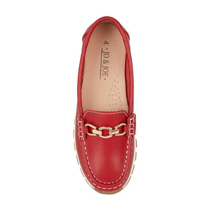 Jo & Joe Ipanema Dark Red Womens Smooth Leather Wedge Loafer Shoes