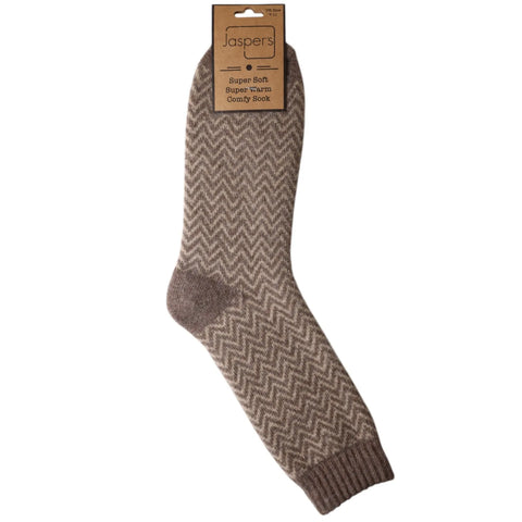 Jaspers Cappuccino Herringbone Mens Cosy Ribbed Super Soft Wool Blend Socks