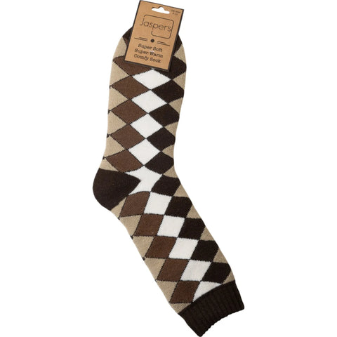 Jaspers Cappuccino Argyle Print Mens Cosy Ribbed Super Soft Wool Blend Socks