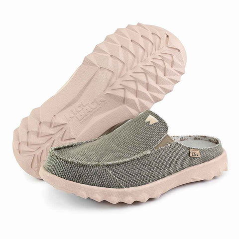 KickBack Chaise Classic Khaki Mens Slip On Woven Canvas Mules