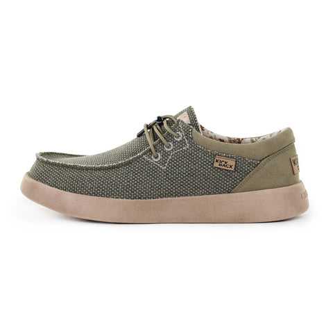 KickBack Haven Woven Canvas Khaki Elastic Lace Slip On Shoes