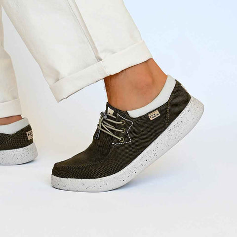 KickBack Haven Khaki Black Supersoft Mesh Elastic Lace Slip On Shoes