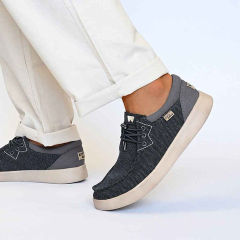 KickBack Haven Charcoal Black Supersoft Mesh Elastic Lace Slip On Shoes
