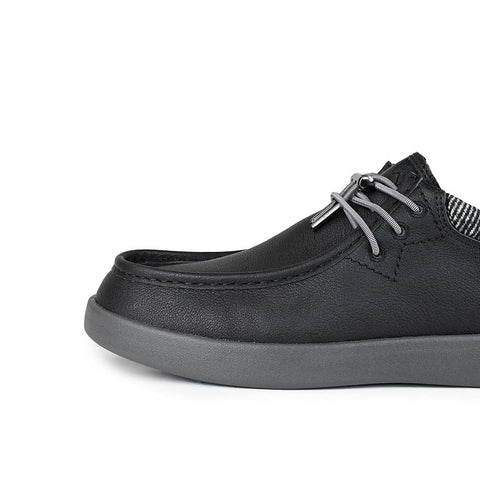 KickBack Haven Black Full Grain Leather Mens Elastic Lace Slip On Shoes