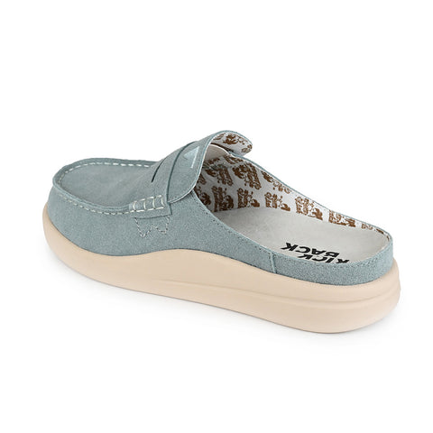 KickBack Frenchy Moonstone Blue Suede Womens Slip On Mules