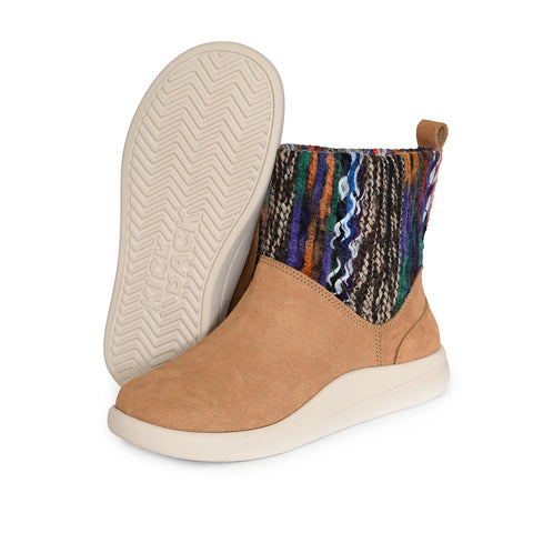 KickBack Scandie Slouch Boot Tan Suede and Woven Multicolour trunk Slip On Boots