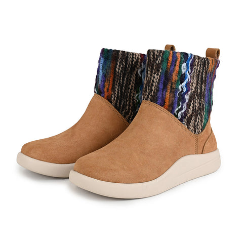 KickBack Scandie Slouch Boot Tan Suede and Woven Multicolour trunk Slip On Boots