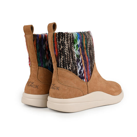 KickBack Scandie Slouch Boot Tan Suede and Woven Multicolour trunk Slip On Boots
