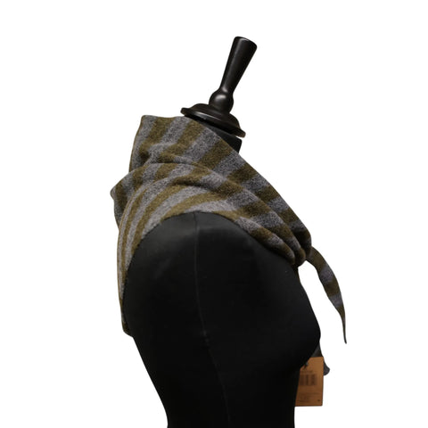 Jess and Lou Khaki/Grey Midweight Cosy Knit Triangle Scarf