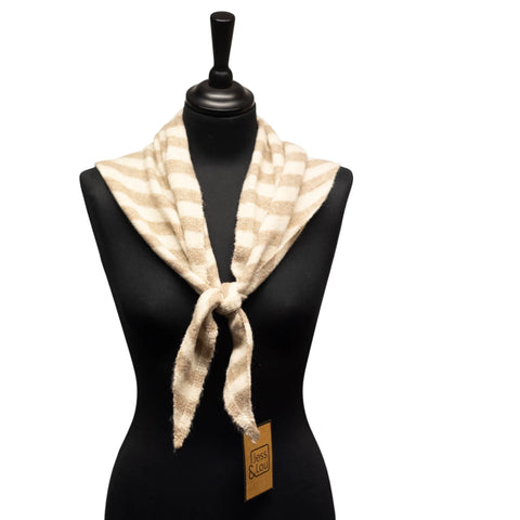 Jess and Lou Oatmeal/White Midweight Cosy Knit Triangle Scarf