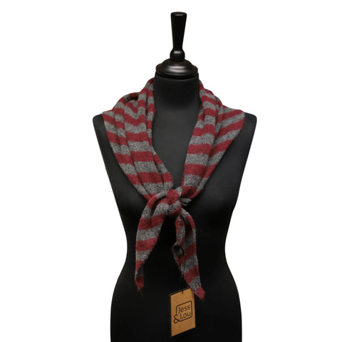 Jess and Lou Burgundy/Grey Midweight Cosy Knit Triangle Scarf