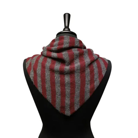 Jess and Lou Burgundy/Grey Midweight Cosy Knit Triangle Scarf