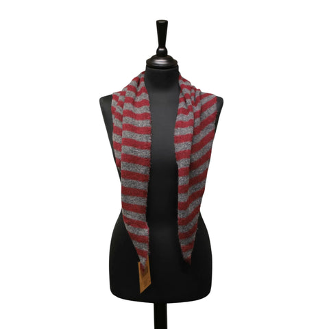 Jess and Lou Burgundy/Grey Midweight Cosy Knit Triangle Scarf