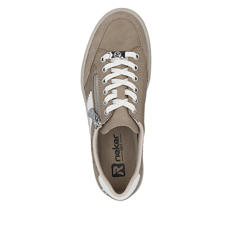 Rieker L5903-20 Camel Off White Womens Casual Comfort Lace Up Trainers