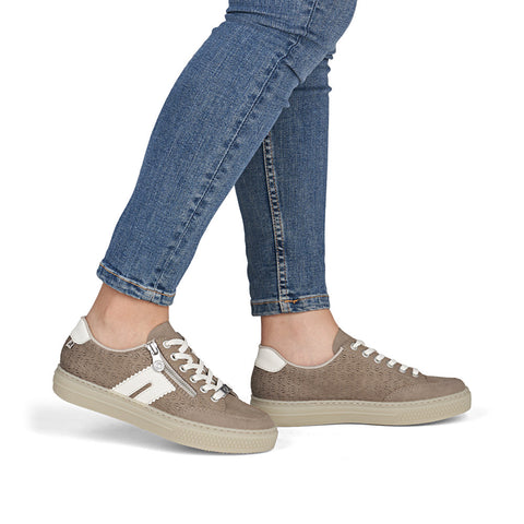 Rieker L5903-20 Camel Off White Womens Casual Comfort Lace Up Trainers