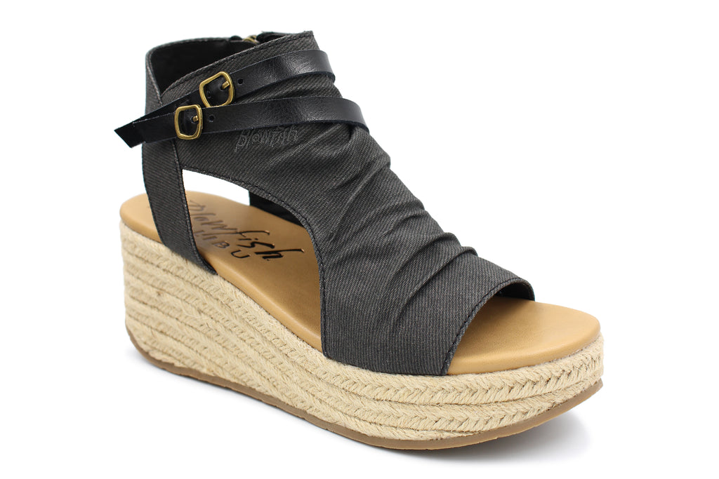 Blowfish Lacey-C-Rope,Blk Deni BF9004CR590 Womens Vegan Casual Comfort Wedge Sandals