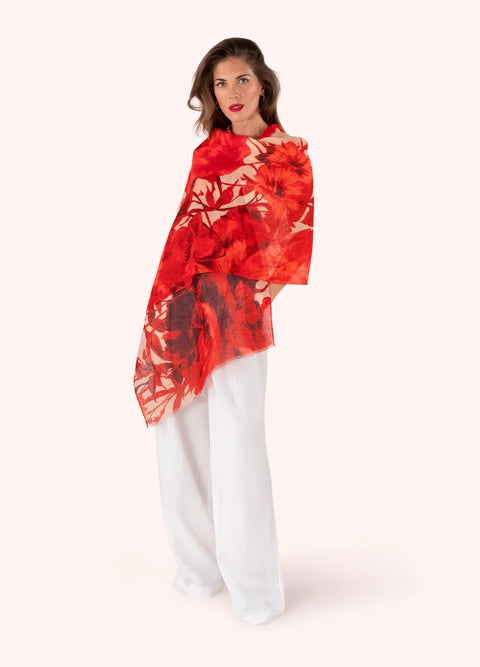 Powder Rouge Blooms Linen/Cotton Mix Scarf LIN39