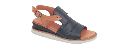Modella Lyra Navy Womens Leather Wedge Sandals