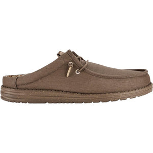 Hey Dude Wally Slip Canvas Walnut Mens Casual Comfort Canvas Mules Shoes