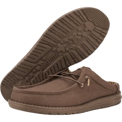 Hey Dude Wally Slip Canvas Walnut Mens Casual Comfort Canvas Mules Shoes