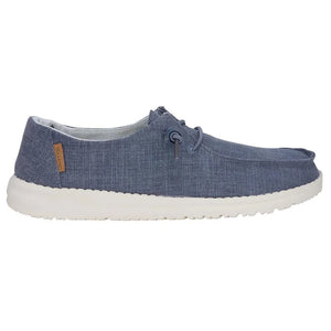 Dude Wendy Chambray Navy White Textile Women's Slip On  Relaxed Fit Shoes
