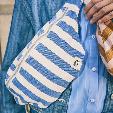 Roka Mill Hill Denim Stripe Recycled Canvas Crossbody Bum Bag