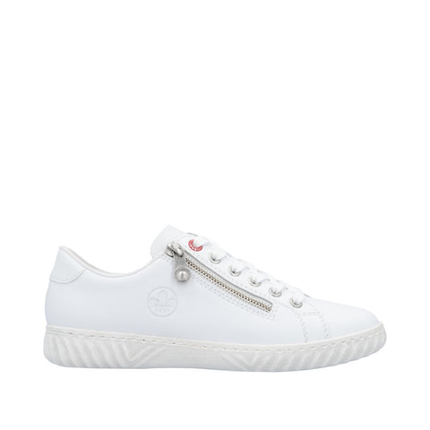 Rieker N0900-81 Weiss White Womens Leather Casual Comfort Lace/Zip Up Shoes