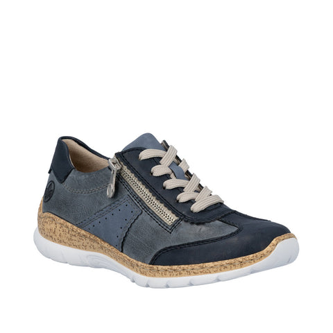 Rieker N4221-14 Pazific Light Blue Womens Casual Comfort Zip Up Lace Up Shoes