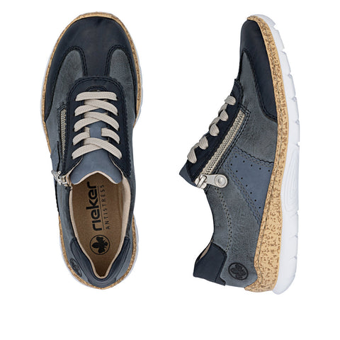 Rieker N4221-14 Pazific Light Blue Womens Casual Comfort Zip Up Lace Up Shoes