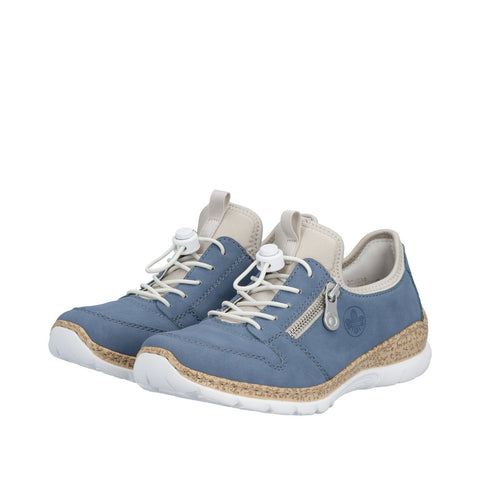 Rieker N42G0-14 Indigo Womens Casual Comfort Slip On Toggle Lace Shoes