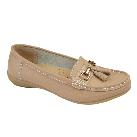 Jo & Joe Nautical Wide Fit Mocha Women's Slip On Leather Loafers Moccasin Casual Shoes