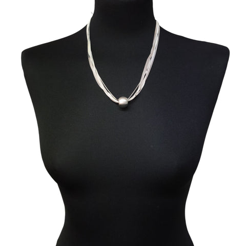 Multi-Strand Matte Finish Necklace by Jess and Lou - Hypoallergenic Silver-Coloured Design NK383S
