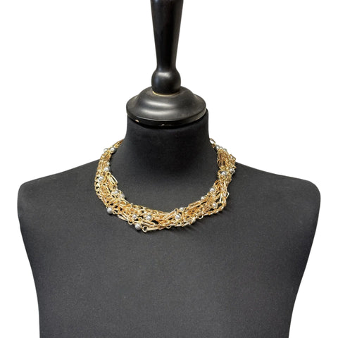 Jess and Lou NK407GLD Gold Braided Beaded Statement Necklace Hypoallergenic and Nickel Free