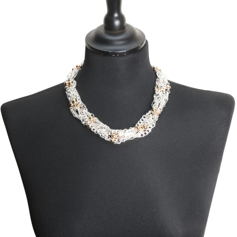 Jess and Lou NK407S Silver Braided Beaded Statement Necklace Hypoallergenic and Nickel Free