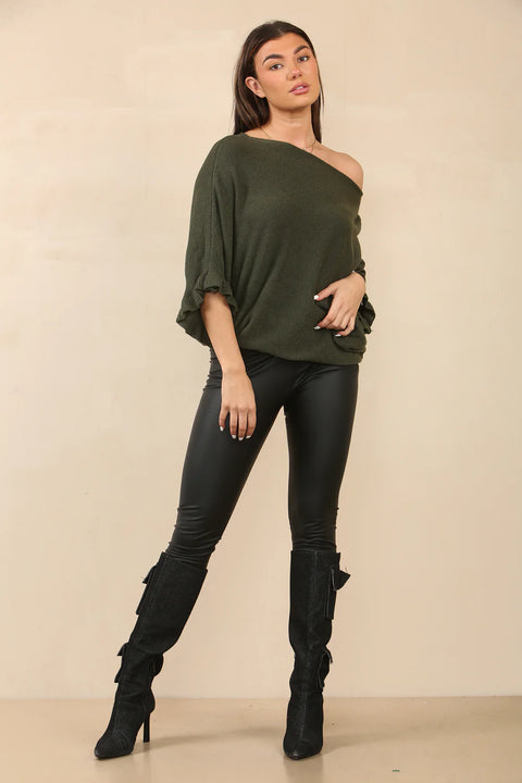Sasa Frill Sleeve Jumper Olive