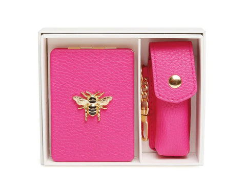 Alice Wheeler Hot Pink Oblong Compact Mirror & Lipstick Holder Gift Set