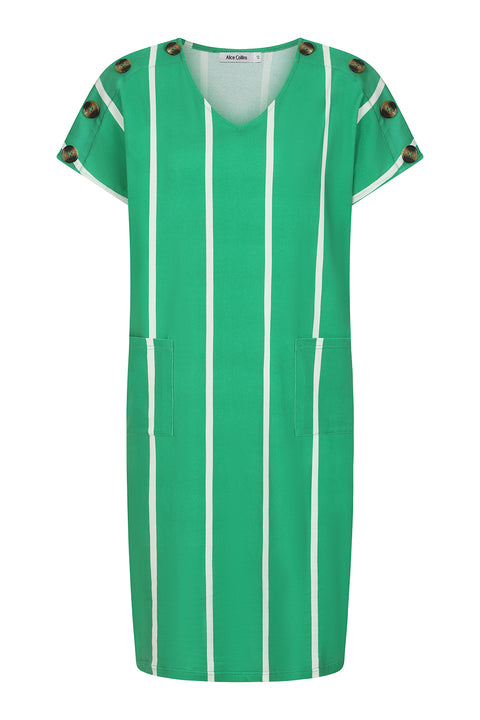 Alice Collins Button Shoulder Dress Green Pepper/Wild Oat
