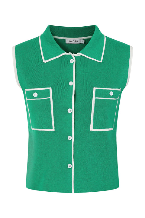 Alice Collins Amelia Waistcoat Green Pepper/Wild Oat