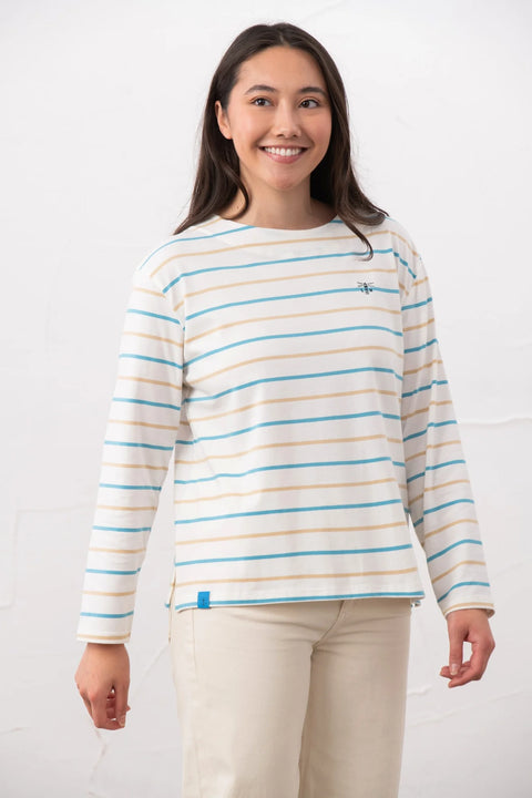 Lighthouse Causeway 11 Blue & Clay Stripe Womens Long Sleeve Top