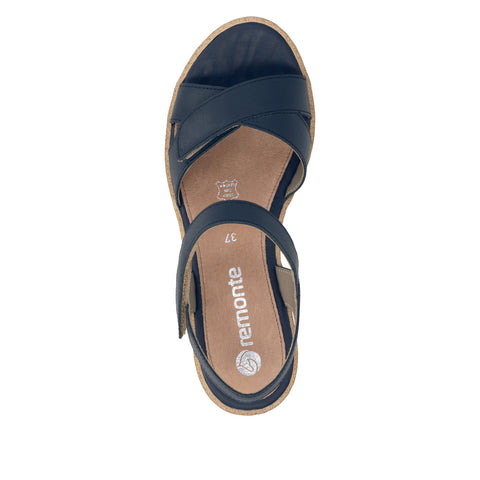 Remonte R6252-16 Pazifik Navy Womens Touch Fastening Wedge Sandals