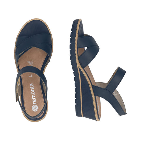 Remonte R6252-16 Pazifik Navy Womens Touch Fastening Wedge Sandals