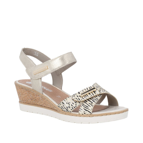 Remonte R6266-90 Beige Gold Womens Touch Fastening Wedge Sandals