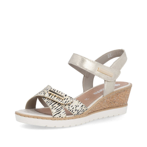 Remonte R6266-90 Beige Gold Womens Touch Fastening Wedge Sandals