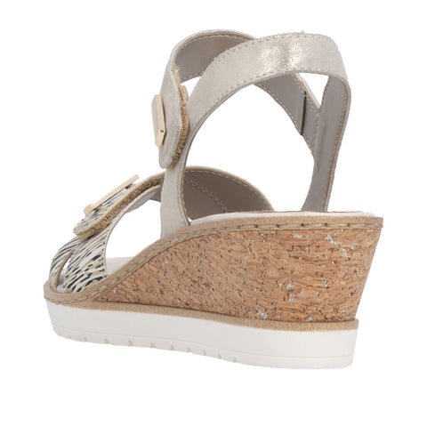 Remonte R6266-90 Beige Gold Womens Touch Fastening Wedge Sandals