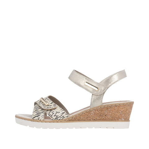 Remonte R6266-90 Beige Gold Womens Touch Fastening Wedge Sandals