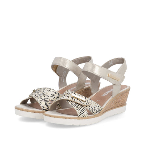 Remonte R6266-90 Beige Gold Womens Touch Fastening Wedge Sandals