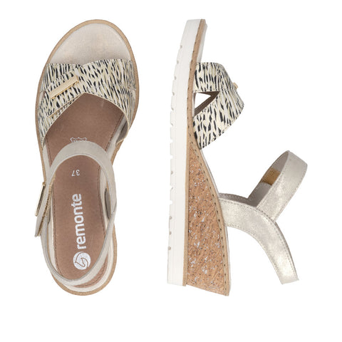 Remonte R6266-90 Beige Gold Womens Touch Fastening Wedge Sandals