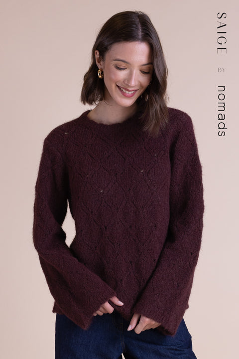Saige Recycled Lace Knit Jumper RB7103BGY Burgundy