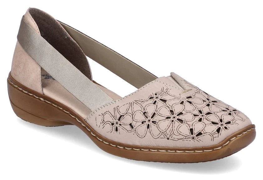 Rieker 41356 60 Beige Womens Casual Comfort Leather Slip On Pumps Shoes