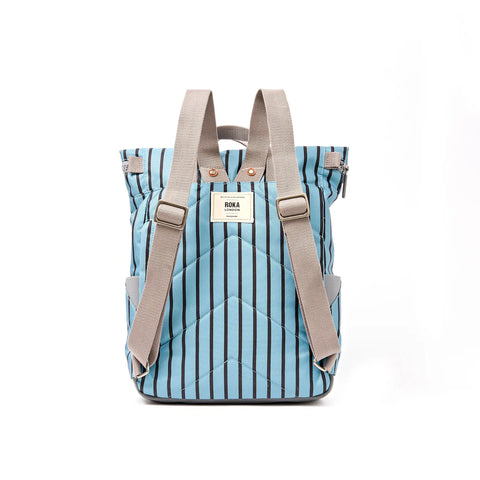 Roka Canfield B Medium Blue Stripe Recycled Canvas Roll-top Backpack